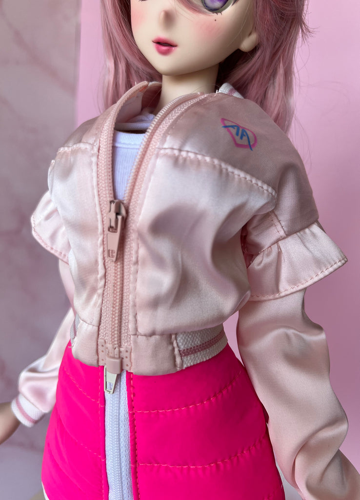 Ruffle Satin Bomber Jacket