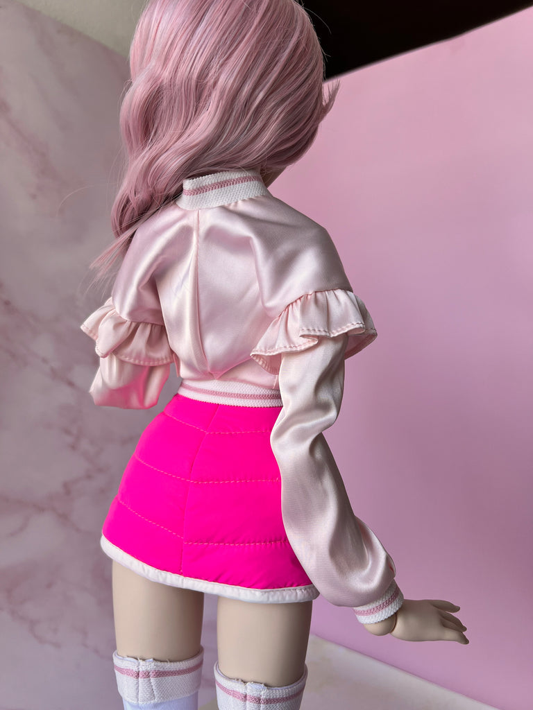 Ruffle Satin Bomber Jacket
