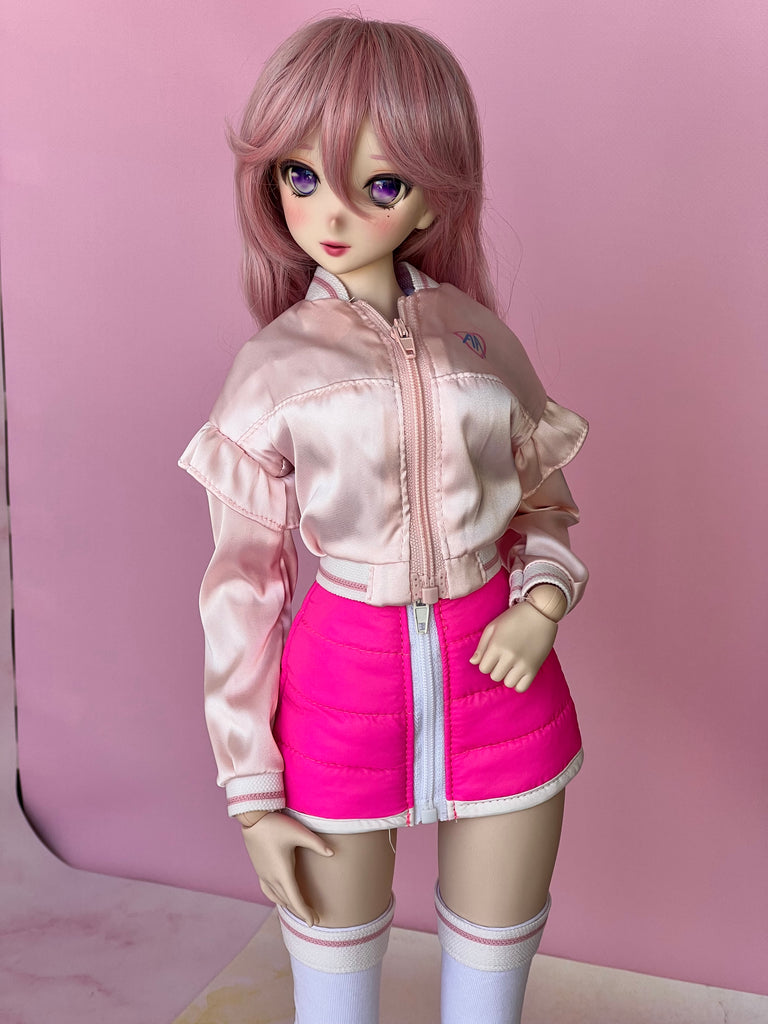 Ruffle Satin Bomber Jacket